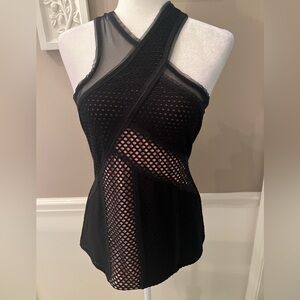 BCBGMaxAzria Black Asymmetrical Cut Out Tank Top